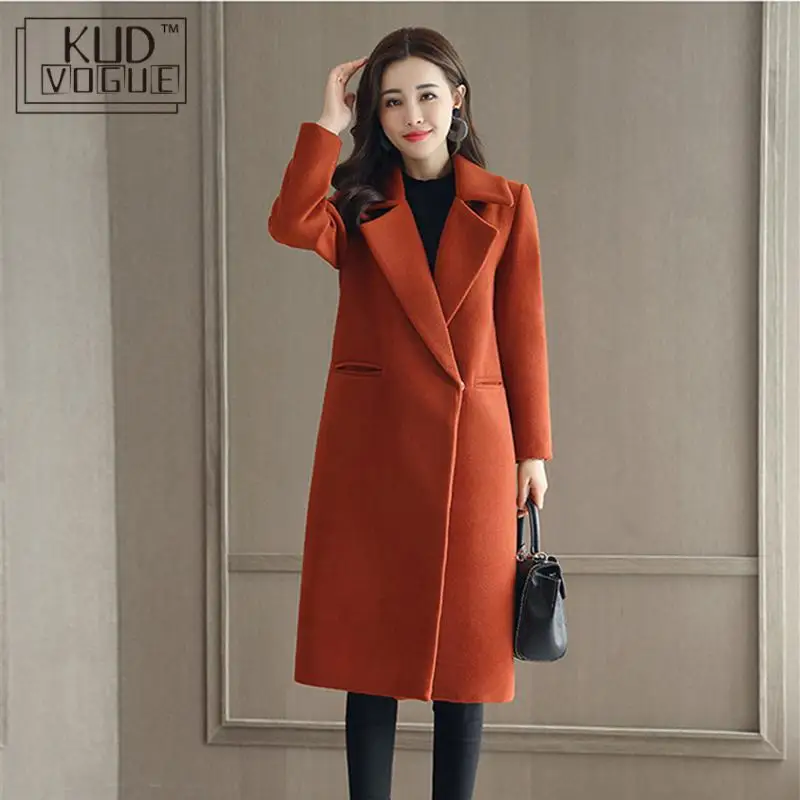 

Spring Autumn Wool Coat For Women Long Woolen Coat One Button Slim Type Female Autumn Thin Wool Coats Jacket Parka