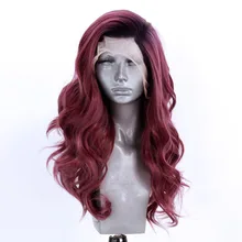 RONGDUOYI 13x3 синтетический парик фронта шнурка с боковой частью длинные Омбре красные волосы из винного волокна объемная волна Косплей парики для женщин