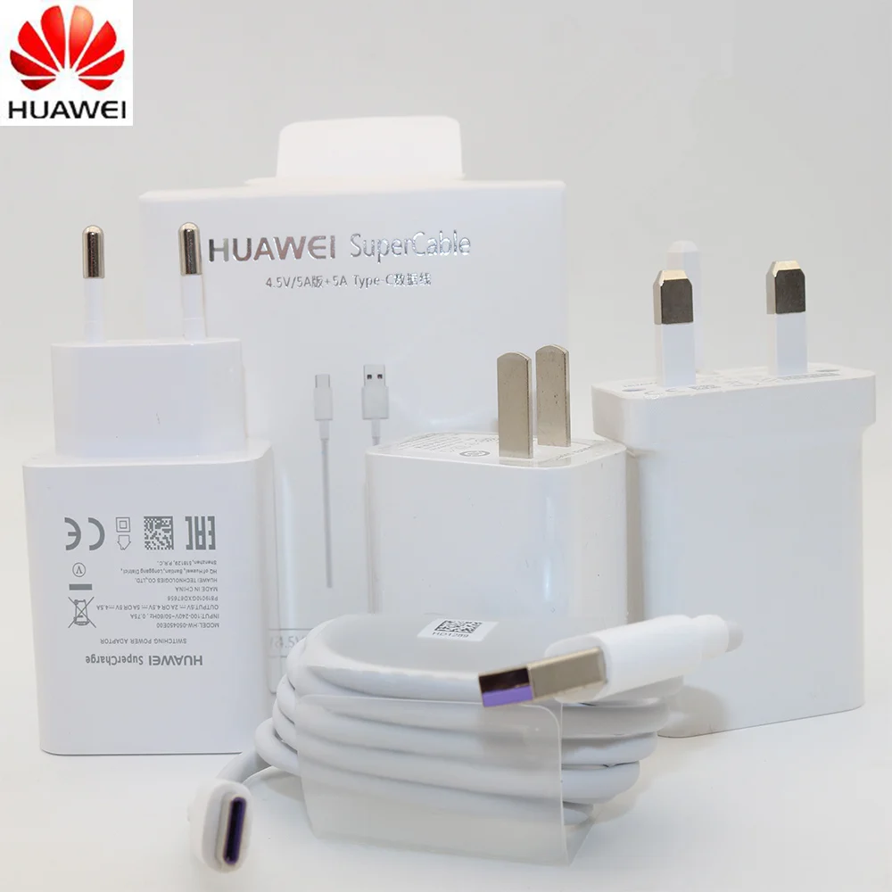 Быстрое зарядное устройство HUAWEI для mate 9 10 Pro P10 Plus Supercharge Быстрый дорожный настенный адаптер 4.5V5A/5V4. 5A type-C 3,0 USB кабель 1 м