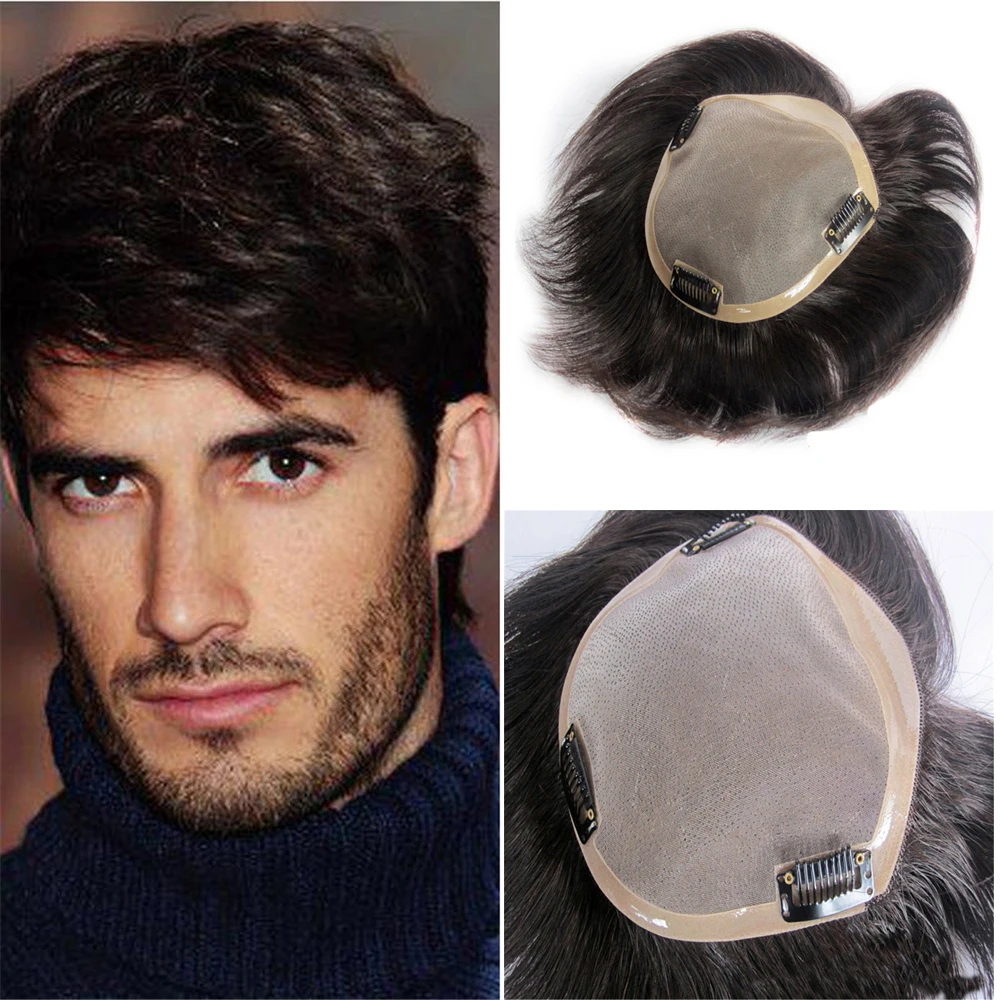BYMC моно парик человеческие волосы мужские парик натуральные волосы кружева с ПУ сменная система с зажимами