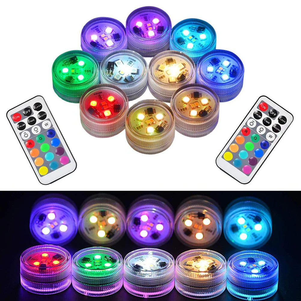 

10pcs Super Bright Waterproof Colorful Night Light Remote Control Diving Light LED Underwater Diving Light Fish Tank Decor Lamp