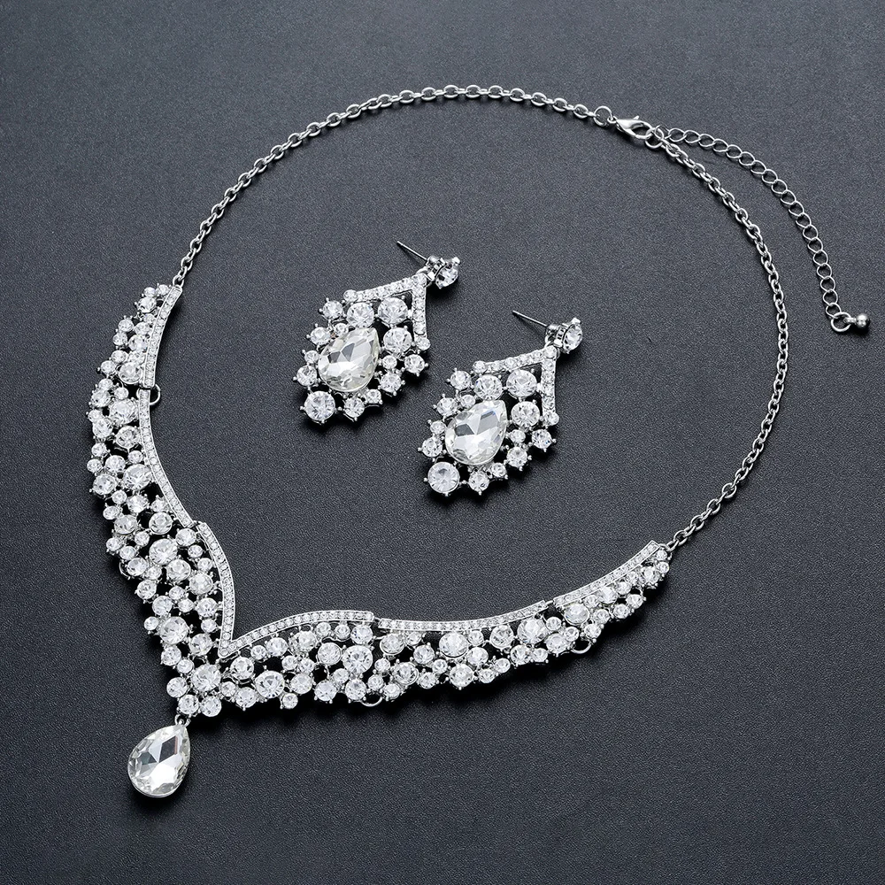 Комплект из колье и серёг с кристаллами|necklace and earring set|necklace earringscrystal necklace earrings |