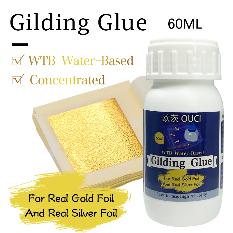 100ML/60ML Gilding Glue for Gold Leaf Foil Water-based Glue for Gold Foil Sheets Gilding Adhesive For Real 24k Gold Leaf