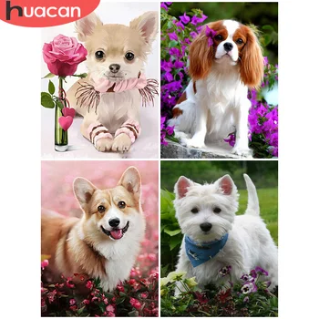

HUACAN Full Square Diamond Painting Dog Home Decoration Round Embroidery Animal Picture Handcraft Mosaic Art Kit