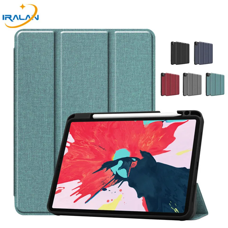 Умный кожаный чехол с тканевым рисунком для iPad Pro 11 2020 подставкой-карандашом