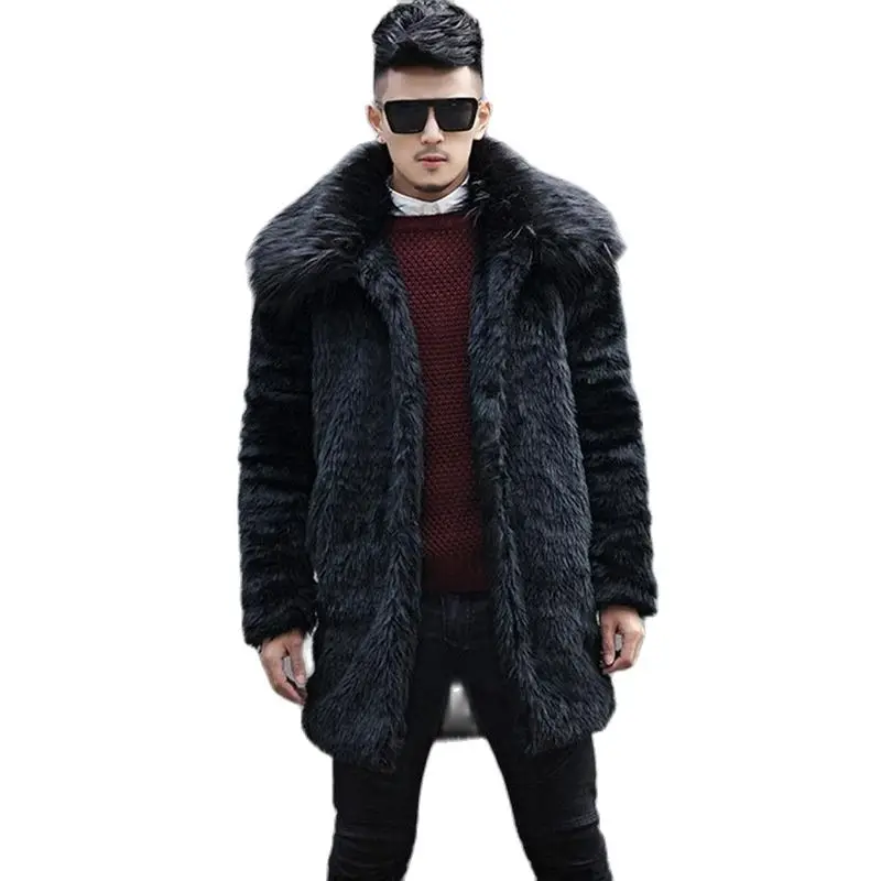 

S-5XL New Fashion Men Winter Clothes Men Faux Fur Coat with Thick Warm Mink Fur Overcoat Long Trench Coat