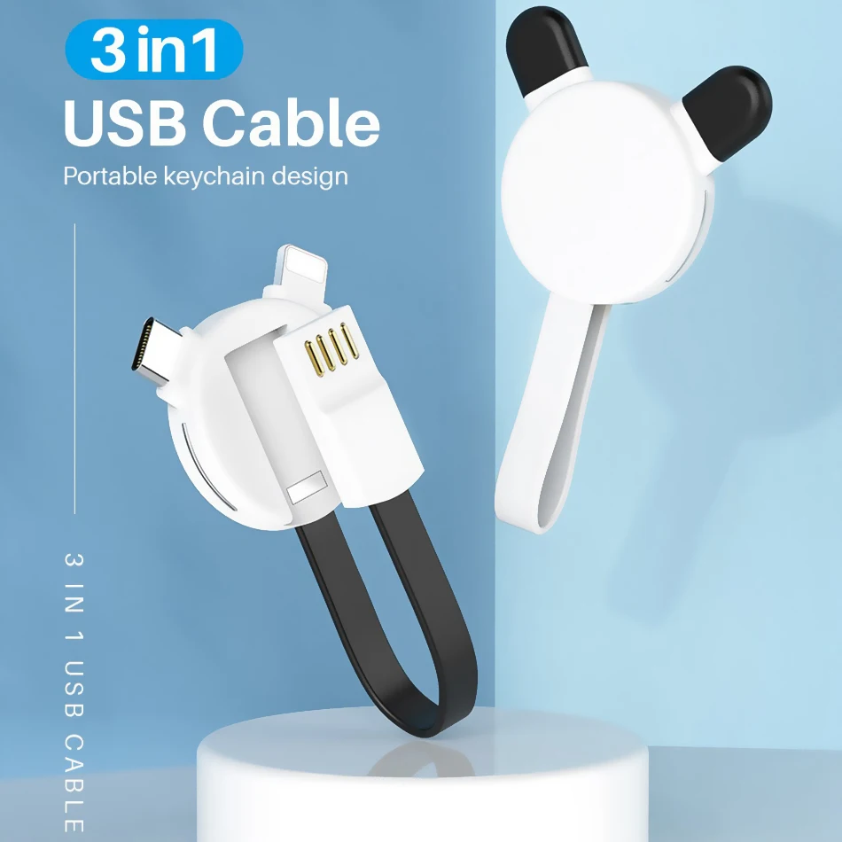 3 в 1 USB кабель Micro usb type C кабель освещения для iPhone Xiaomi HUAWEI P20 samsung 2.4A Мини Брелок Зарядное устройство кабели для зарядки