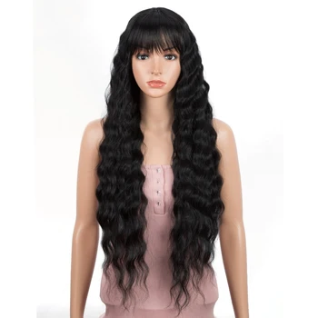 

Wigs For Black Women Deep Wave Black Synthetic Cosplay Wigs With Bang Ombre Brown Burgundy Heat Resistant Hair Wigs BY092