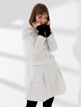 

the United States of Cultivate One's Morality Tweed 9 Arm Small Fragrant Set Short Coat Skirt Woolen Skirt 2-Piece Set 2020