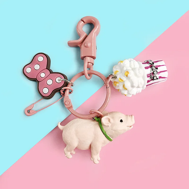 Модные ПЭТ брелки для ключей "Животные" цепь Девочка милая свинья панда Собака Смола парный брелок Очаровательная подвеска для сумок автомобильный брелок с кольцом для ключей сувенирный подарок - Цвет: pig