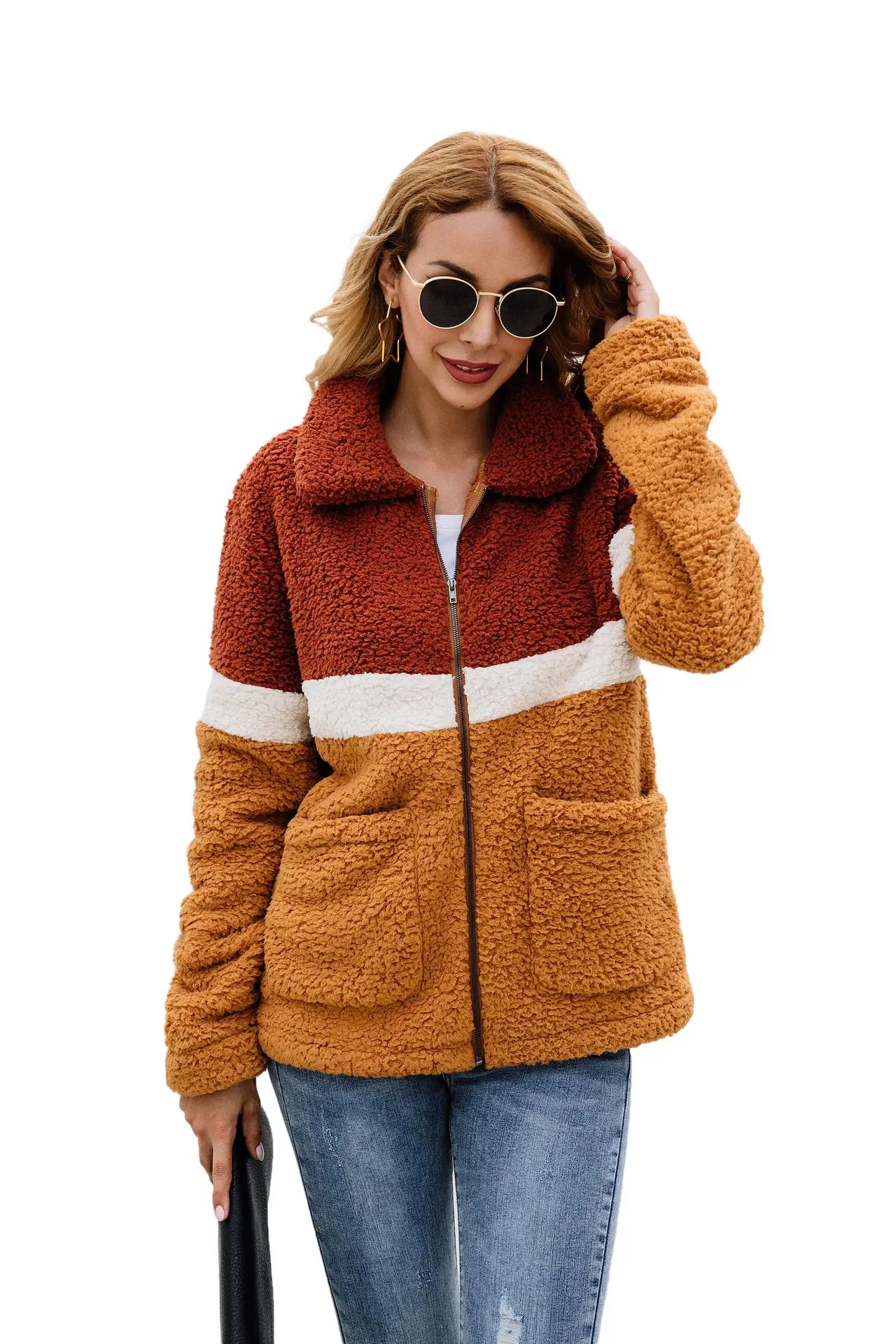 Autumn Winter Faux Fur Coat Women Casual Loose Teddy Coat Female Thick Warm Turn-down Collar Patchwork Fur Jackets Outwear