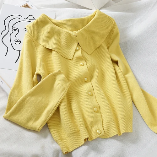 yellow Neploe элегантный оборками с длинным рукавом кардиганы для женщин свитер отложной воротник одной груди Твердые Pull Femme пальто свободные Весенние Seuter - Цвет: yellow