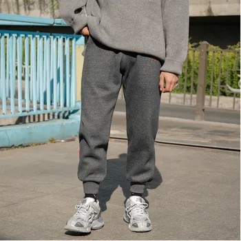 

2019 5 Autumn And Winter New Style Plus Velvet Thick Warm Sports Fashion Casual Solid Color Letter Embroidery Beam Pants M-XL