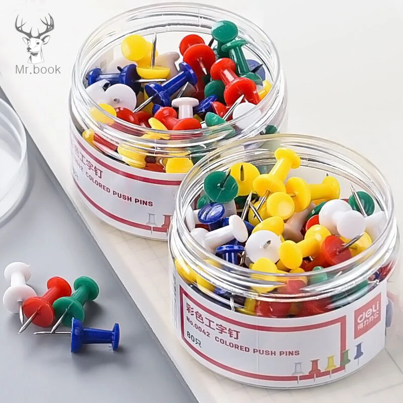 

35 80pcs/Set Push Pins Plastic Head with Steel Point Cork Board Safety Colored Thumbtack Office Binding School Supply Wall Pins