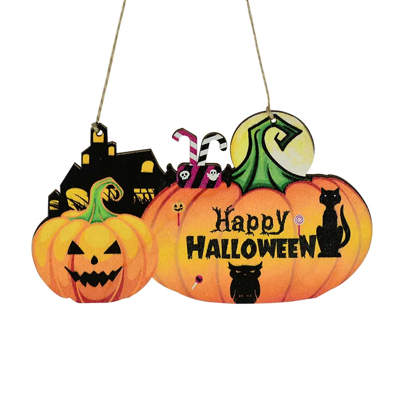 Halloween Wooden Ornaments Pumpkin Ghost Trick or Treat Pendants Halloween Party Decoration for Home Door Hanging Signs Kids Toy