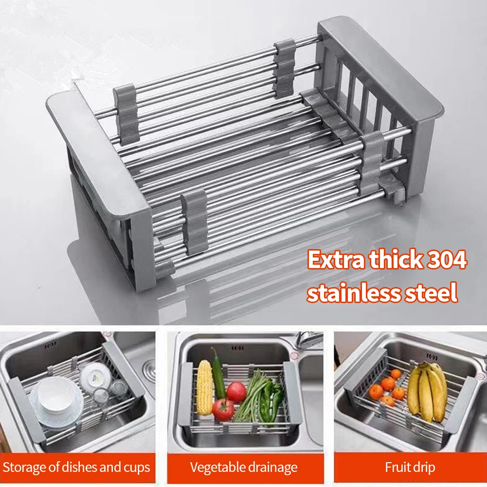 

Adjustable Hanging Plate Holder Basket Stainless Steel Dish Drainer Rack Sponge Towel Hanging Storage Rack Sink Filter Shelf