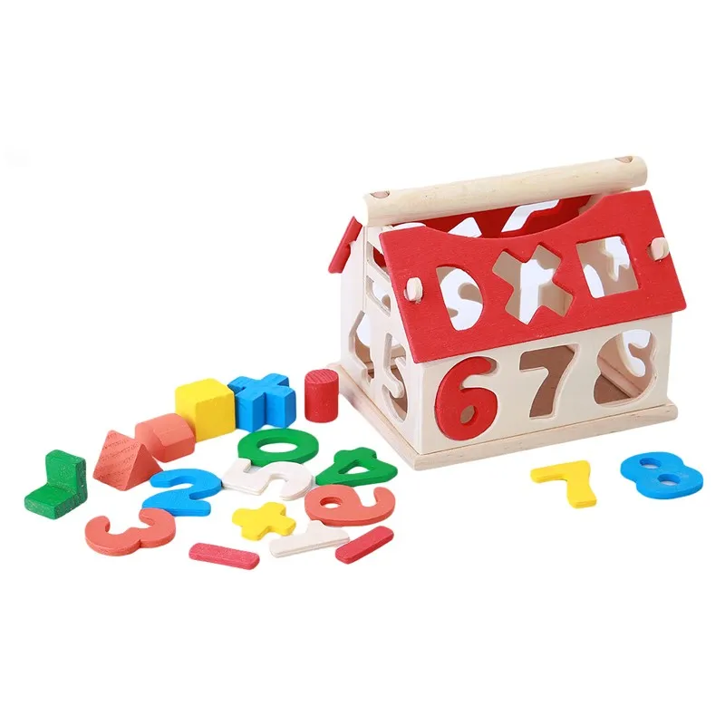 Деревянные домики, строительные блоки, многоцветные кубики, игрушки для детей, Обучающие математику, детские игрушки, развивающие игрушки