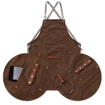 

Chef Apron Cotton Canvas Cross Back Adjustable Apron with Pockets for Women and