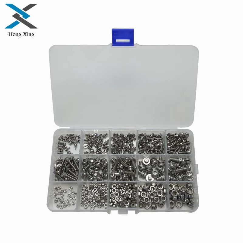 

Hot 400PCS/Lot M2 M2.5 M3 M4 M5 Cross Pan Head Screws Nuts Washer Assortment Kit Fasteners Hardware with Box