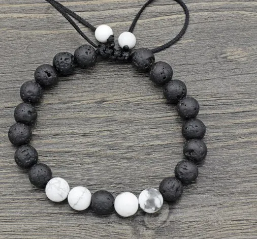 8 мм fgdf2 регулируемые очаровательные натуральные бусины белый Howlite черный цвет
