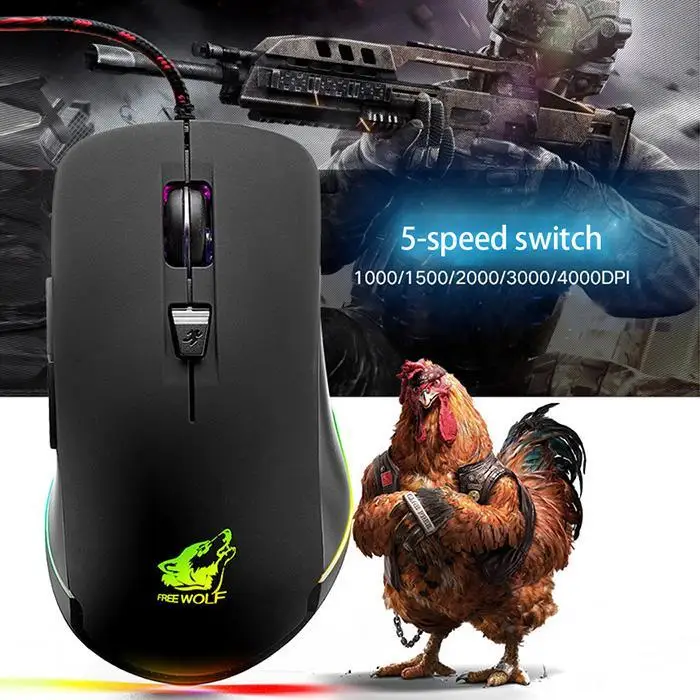 Эргономичный цветной светодиодный игровой мышь с регулируемым черным USB dpi