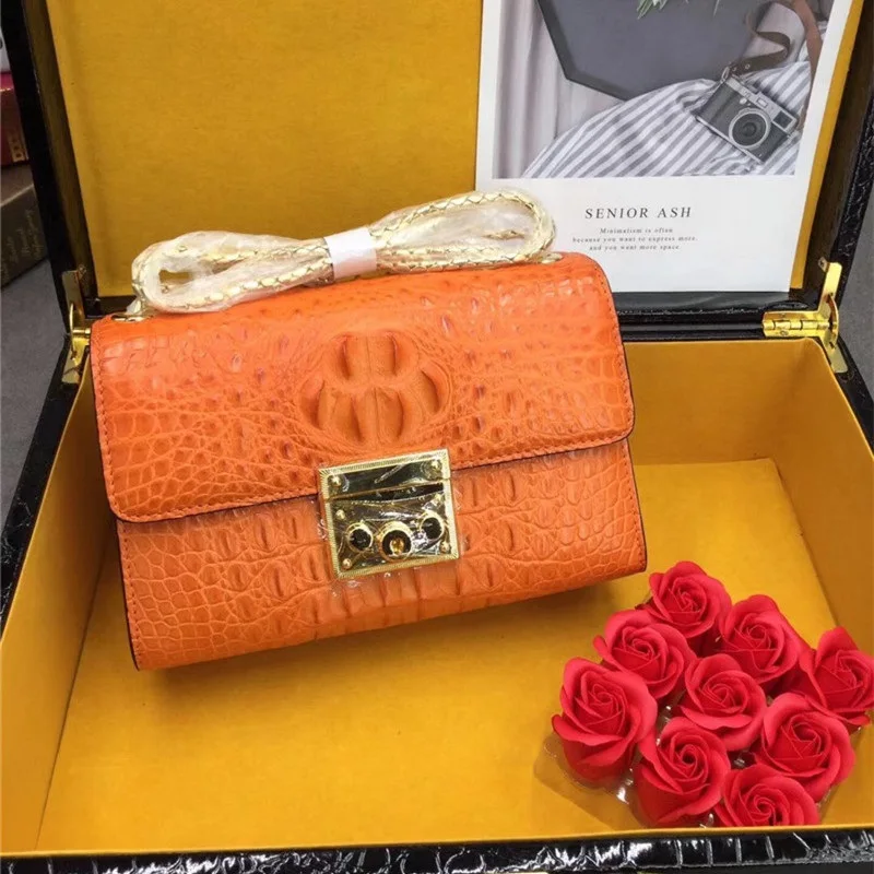 Petit sac exotique en crocodile | Sac à rabat en véritable alligator | Épaule chaîne