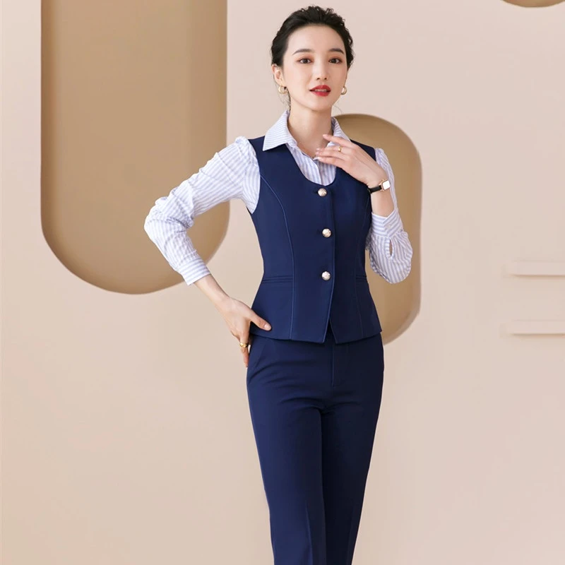 Chaleco azul marino de moda para conjunto de pantalón y Top, trajes de trabajo, uniforme de oficina, piezas|Chalecos y - AliExpress