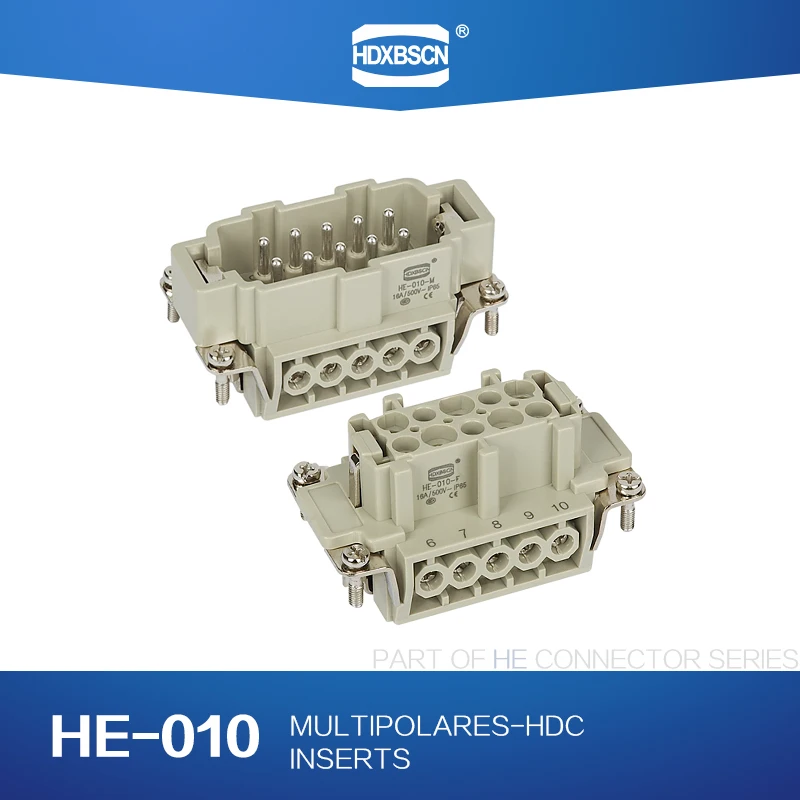 Промышленный прямоугольный сверхмощный разъем HDC HE-010 core 16 а водонепроницаемый