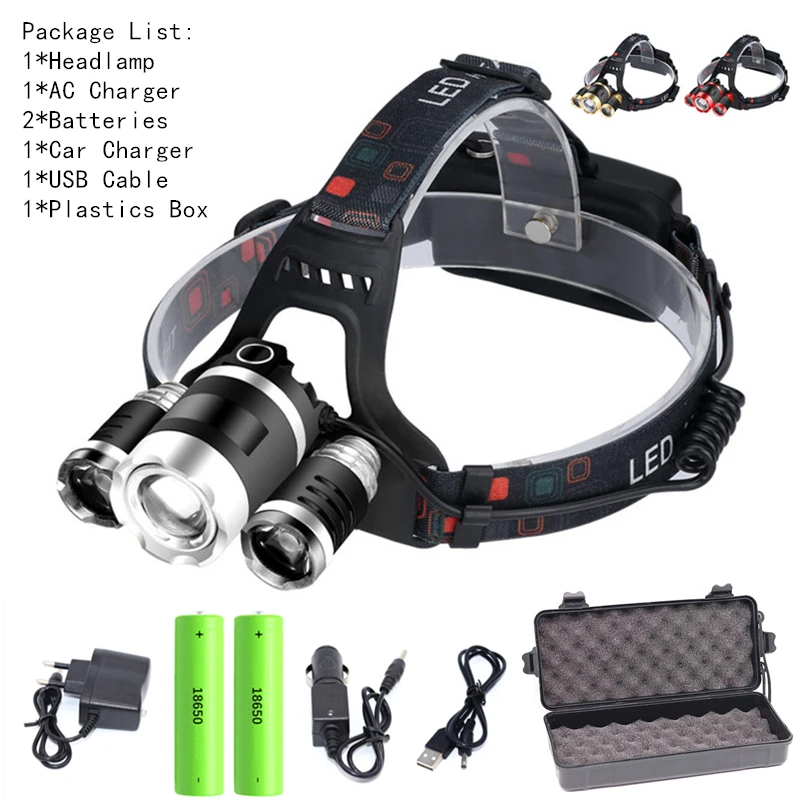 Package D Светодиодный фонарь XML T6, супер яркий, 4 режима, масштабируемый, налобный фонарь, перезаряжаемый, налобный фонарь, фонарь для кемпинга, охоты, рыбалки - Испускаемый цвет: Package D