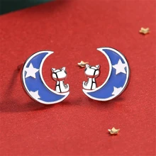 Новое поступление, серьги-гвоздики в виде кота на Луне, милые минималистичные серьги из стерлингового серебра S925 пробы, детские серьги-гвоздики для девочек, подарок на год