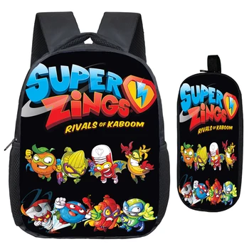 

Children Hot Game Pattern Super Zings Kindergarten Backpack Child Superzings School Bag Bookbag 2pcs Set Gift(Rucksack Pen Bag)