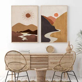 

Trendy Boho Nature Mountain Scene Abstract Canvas Painting Wall Art Poster Print Pictures for Living Room Interior Home Decor