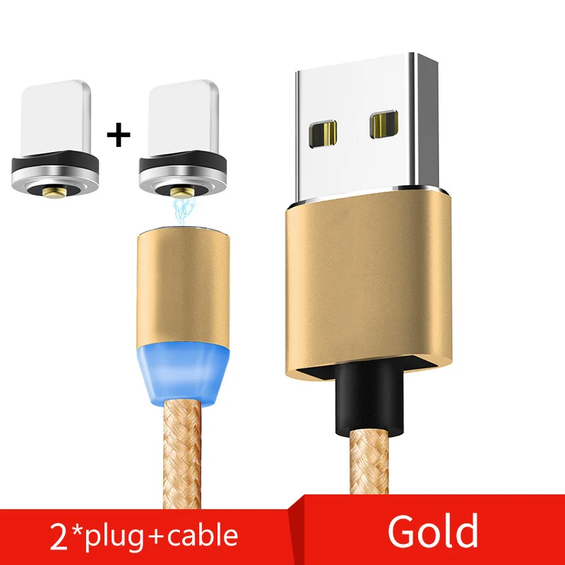 2 Plug 1 Cable Gold Магнитный кабель usb type C и Micro USB кабель для samsung Xiaomi huawei Магнитный зарядный телефонный кабель - Цвет: 2 Plug 1 Cable Gold