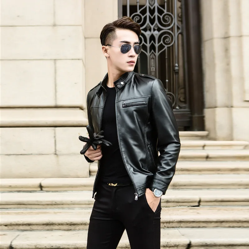 

Men's Genuine Leather Jacket Spring Autumn Real Sheepskin Coat Motorcycle Biker Jacket Leather Coats 2020