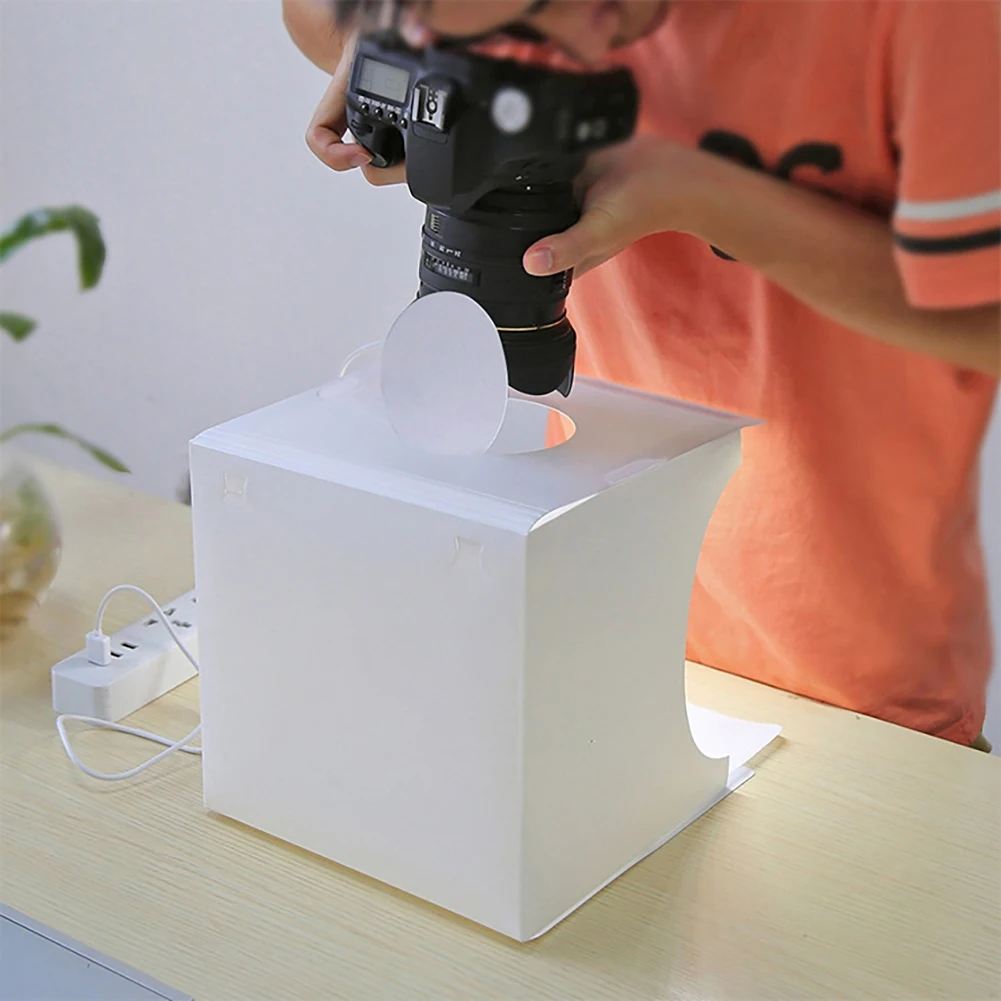 

New Mini Folding Desk Lightbox Photography LED Light Room Photo Studio Light Tent Soft Box 5 Colors Backdrops for Digital Camera