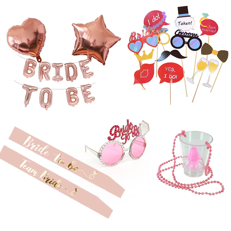 Bachelorette Party Bride to be Supplies Prop Set Kit Champagn Pink Sash Balloons Banner Headband Veil Hen Do Night Bridal Shower (1)