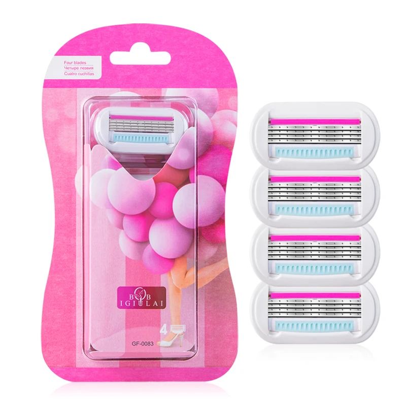 Cuchillas de afeitar de acero inoxidable para mujer, repuesto de seguridad, Manual, alta calidad, 4 capas, sin mango, nuevo, 4 Uds.
