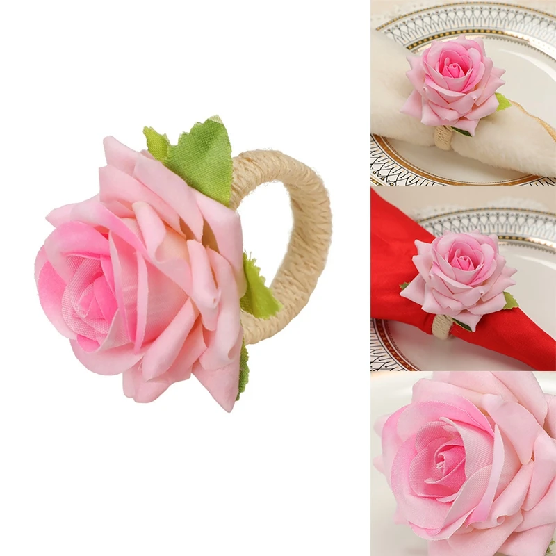 Handmade Flower Napkin Rings Faux Pink Rose Napkin Ring Serviette