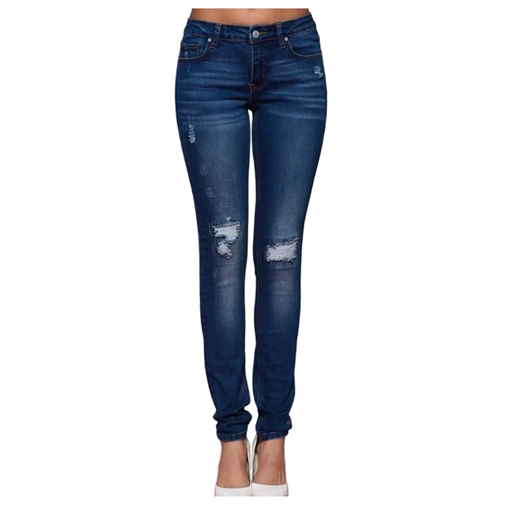 Ripped Skinny Jeans Leisure Stretchy Long Denim Pants Spring Women Streetwear Casual Blue Jeanswomen's Slim Fit Slim Jeans E3