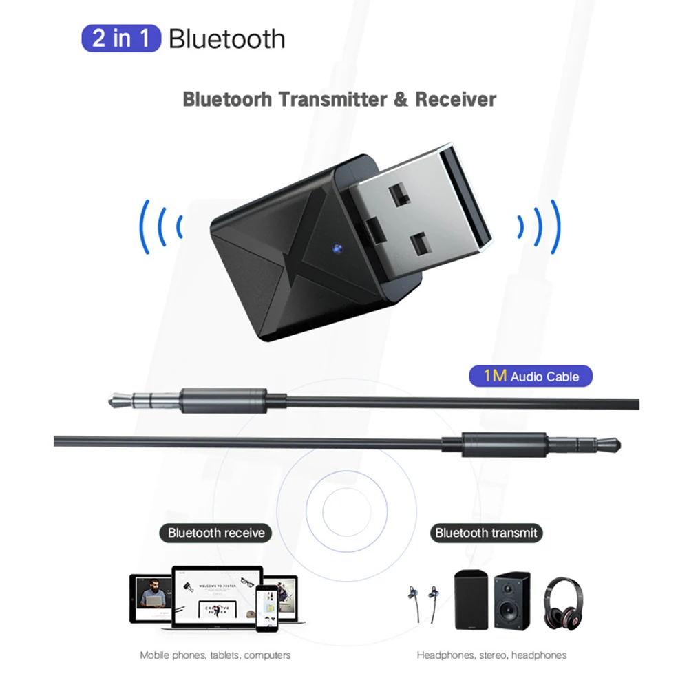 Широкая совместимость для ТВ Bluetooth приемник высокоскоростной Mini USB 3,5 мм BT5.0 стерео для автомобиля музыкальный передатчик адаптер Aux