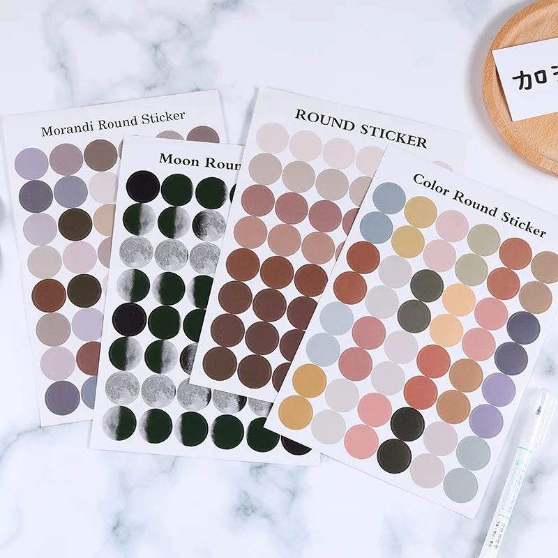 

Ins Morandi Color Moon Round Dot Label Sticker Notebook Stationery Diy Creative Decorative Sticker Note Card Photo Seal Paster