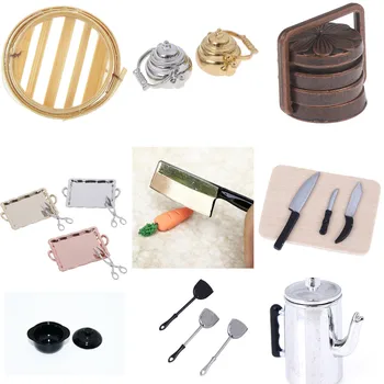 

Vintage Metal 1/12 Scale Miniature Kettle food meal basket Kitchen Shovel Soup Pot Pretend Play Kitchen Cooking Utensil Toy