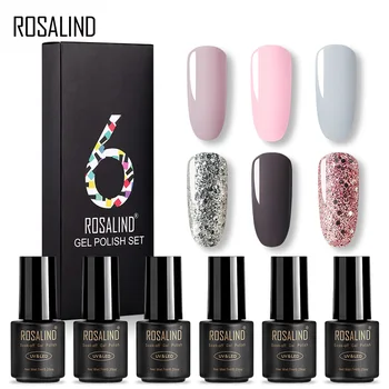 

ROSALIND Gel Nail Polish 6PCS Set Hybrid Varnish All For Manicure Platinum Gel Lacquer UV LED Lamp 7ml Nail Set & Kit Base Top