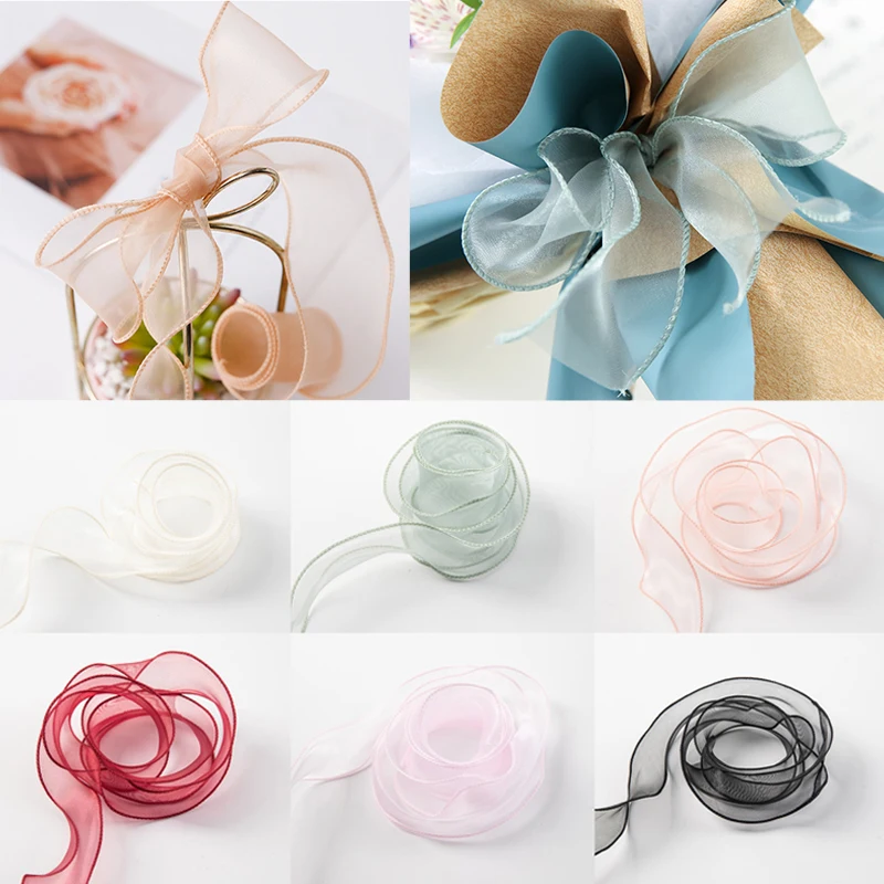 2Roll Organza Flower Ribbons Bouquet Gift Wrapping Chiffon Tulle Ribbon  10Yard/Roll Wedding Floral Packaging Fishtail Yarn Ribbo - AliExpress