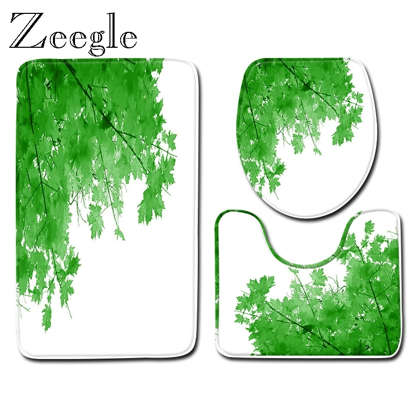 Zeegle Natural Bath Mat Set Bathroom Pedestal Rug Foot Mat Toilet Seat Cover Non-slip Bathroom Doormat Absorbent 3pcs Toilet Set