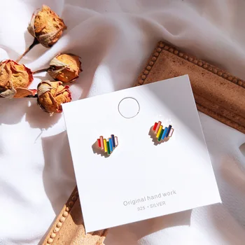 

Bright Eye 925 Silver 14k Real Gold Heart Rainbow Ear Stud Korean-style South Korea Sweet Delicacy Ear Stud Online Celebrity Liv
