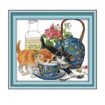 

2020 New Curious cat cross stitch kit 14ct 11ct count printed canvas DMS Cross Stitch Pattern Embroider DIY handmade needlework