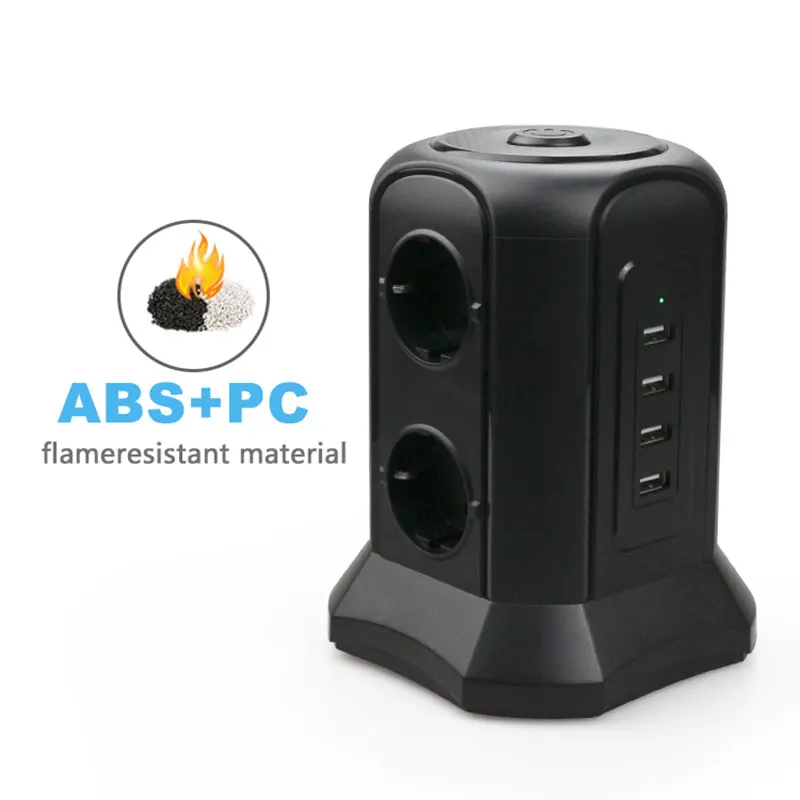 Tira de Energia Proteção contra Sobrecarga Tomada da ue Plugue da ue Tessan Multi Torre Vertical Maneiras 4 Portas Usb Tomada Extensão 2500w 6 - Image 5