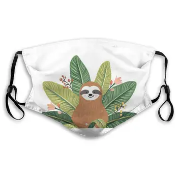 

Cute Sloth & Leaves Print Mouth Masks With Filter Washable And Reusable Anti Dust Breathable Mask With Adjustable Ear Loops For