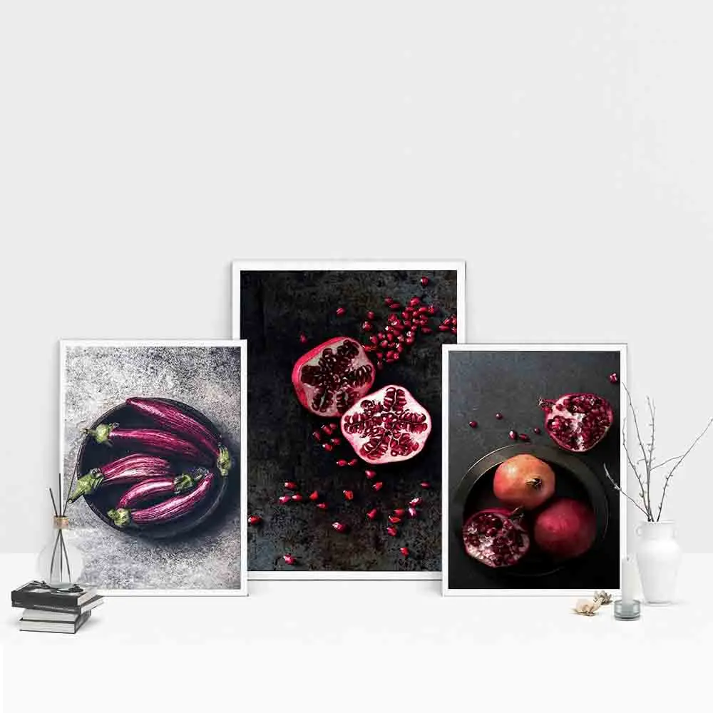 

Pomegranate Eggplant Canvas Painting Purple Fruit Vegetable Posters Wall Art Pictures For Kitchen Restaurant Living Room